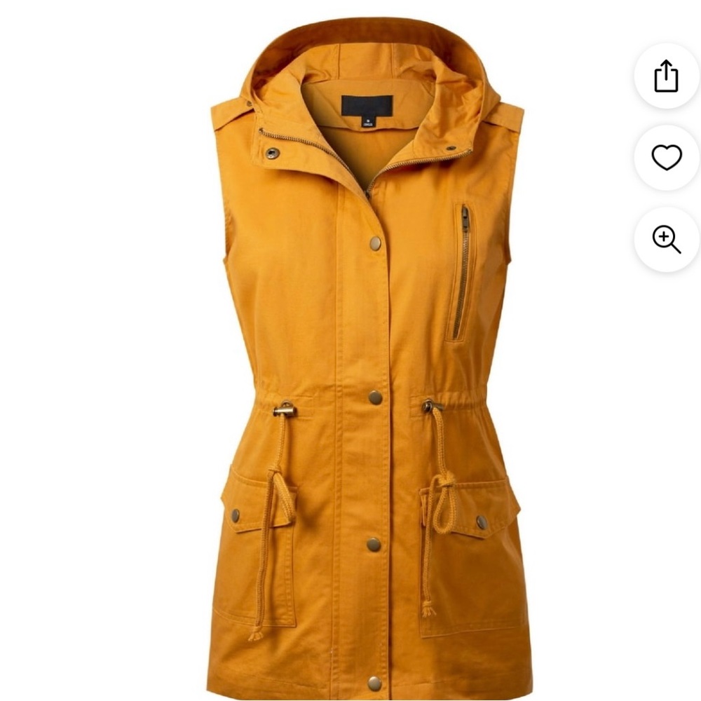 Zenana Outfitters Small Hooded Adjustable Drawstring Utility Jacket Vest